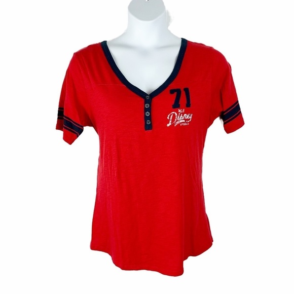 Disney Parks Red Raglan "71" Baseball Retro Graphic Short Sleeve Shirt - Picture 1 of 9